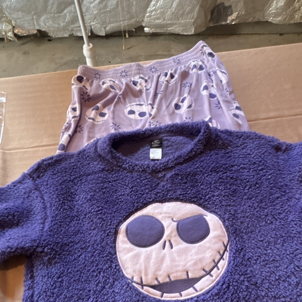 Women's Jack Skellington NBC 2-Piece Fleece Pajama Set Purple M Drawstring